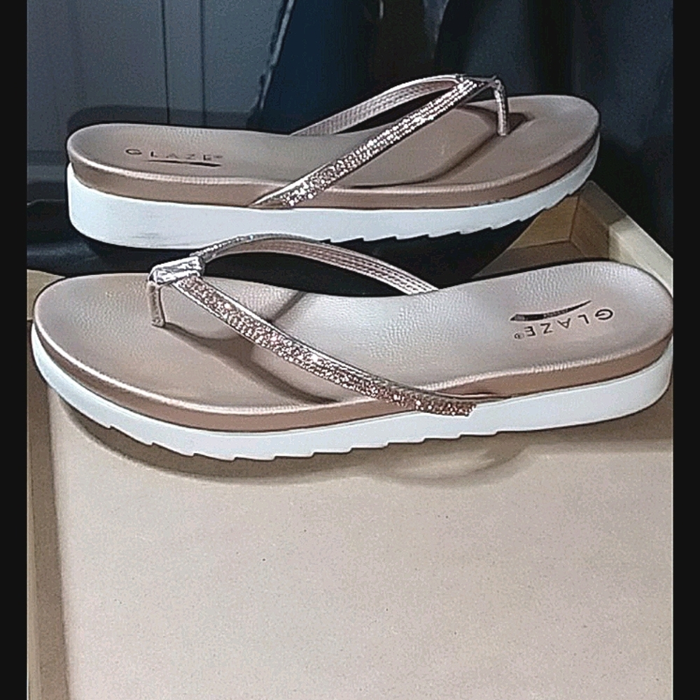 Rose Gold sparkle sandals size; 8